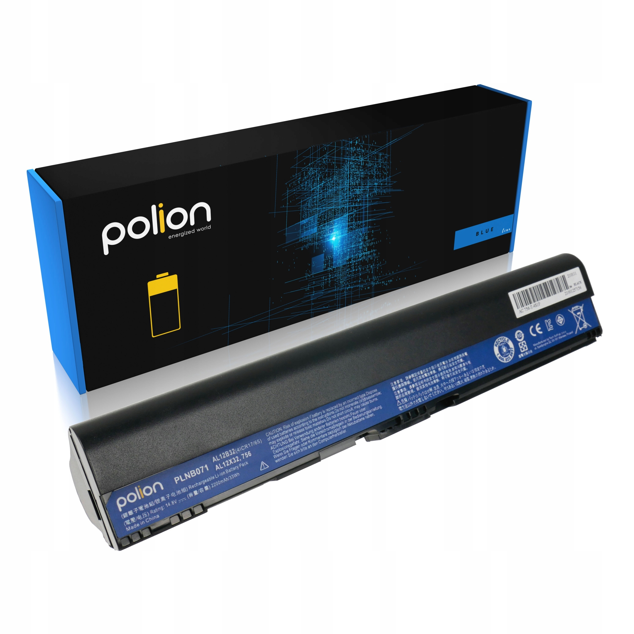 Bateria do laptopa Polion z opakowaniem, napisem 'BLUE line'.