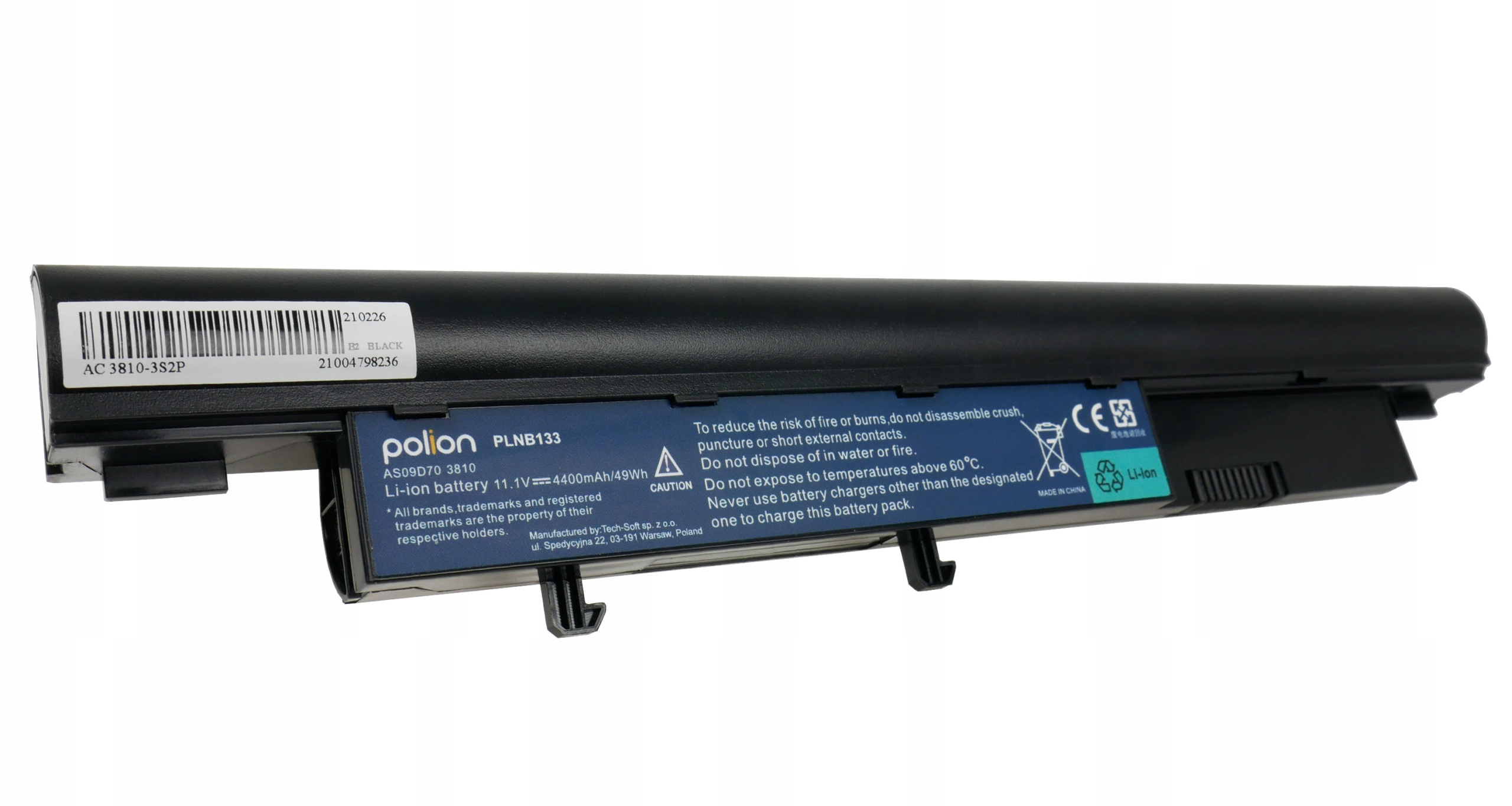 Czarna bateria litowo-jonowa Polion PLNB133, 4400mAh/49Wh.