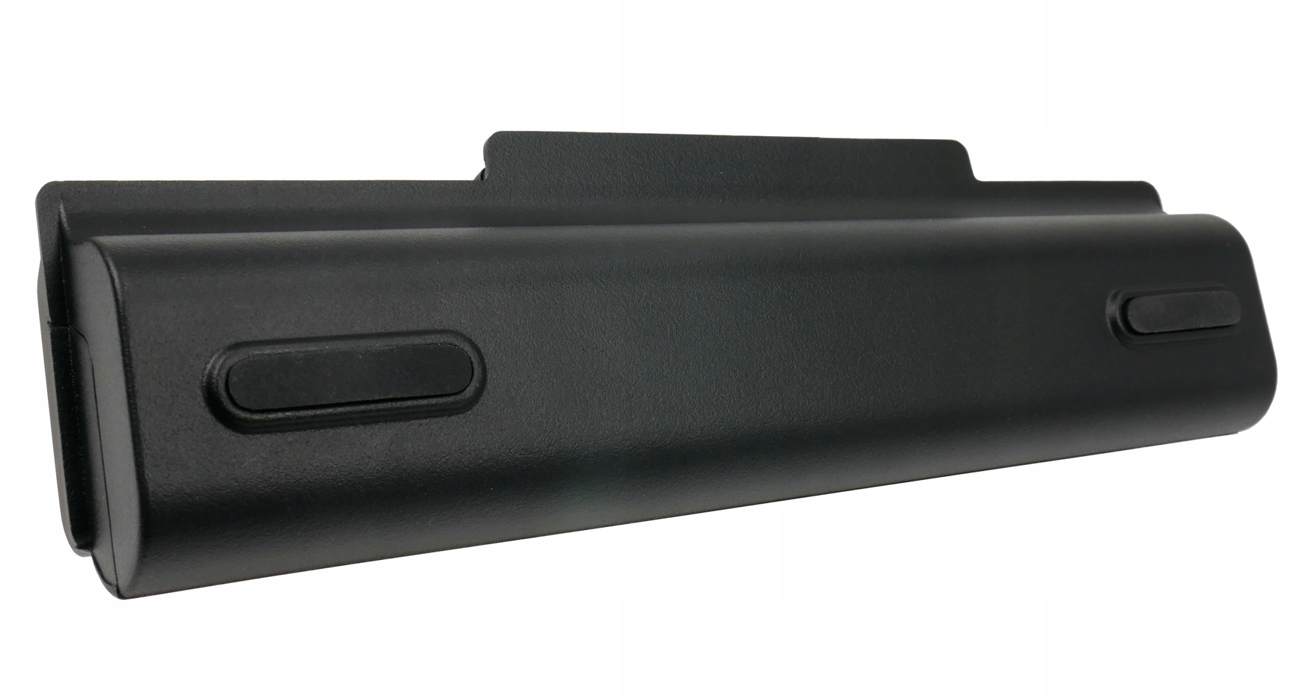 Czarna bateria do laptopa z dwoma wgłębieniami na górze.