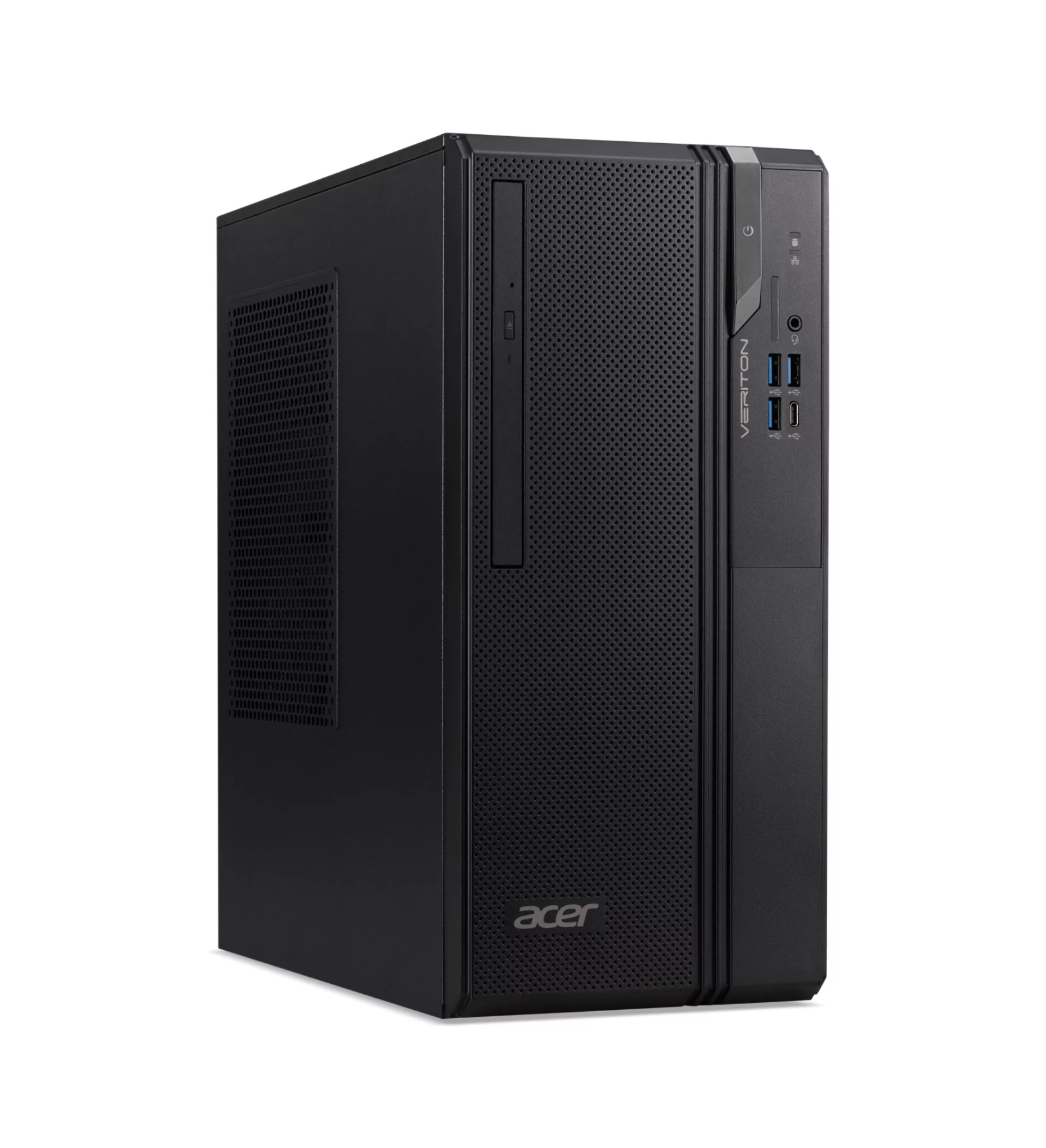 PC desktop Acer Veriton nero con lettore CD e porte USB.
