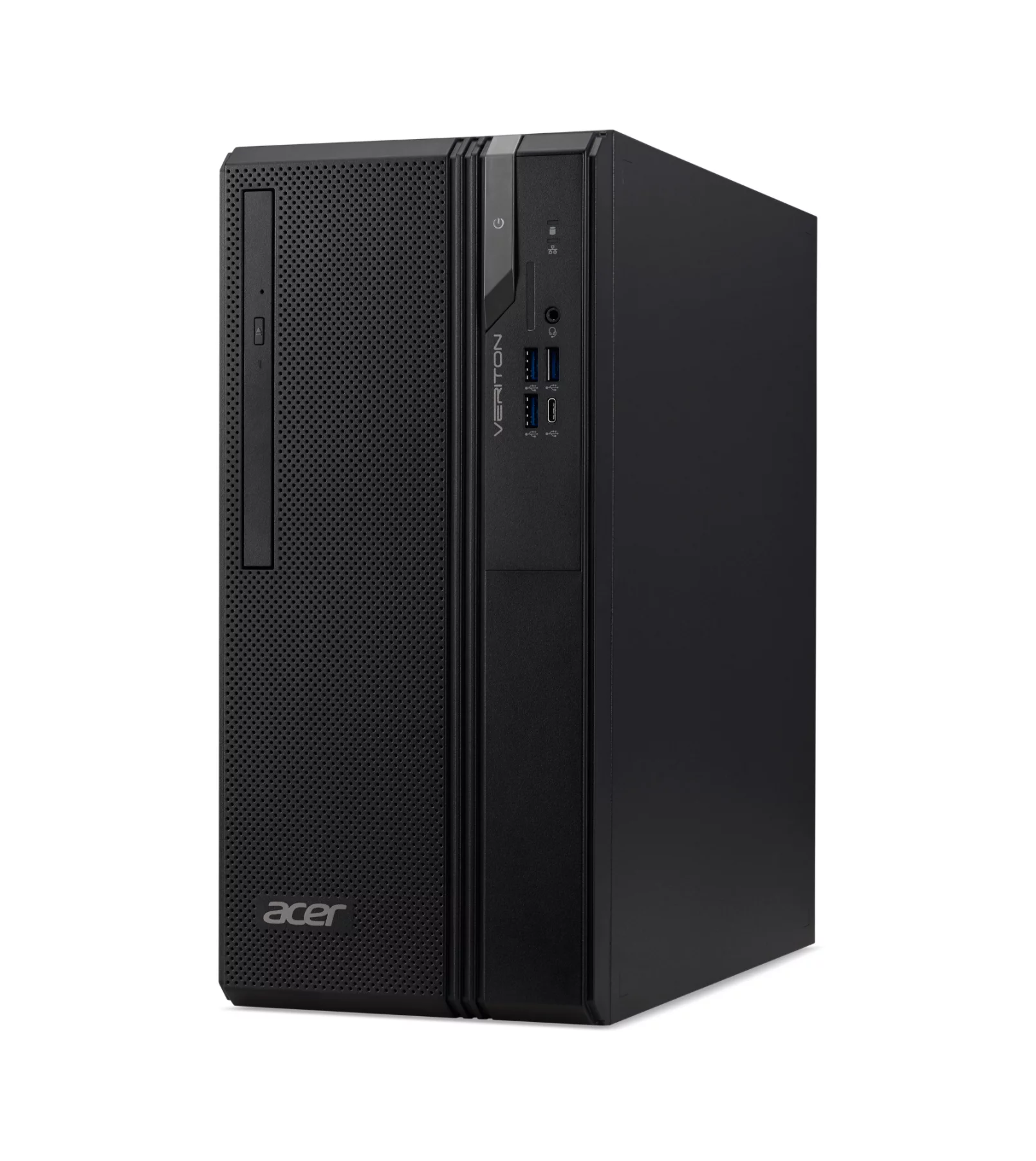 PC desktop Acer Veriton nero con porte USB e pulsante di accensione.