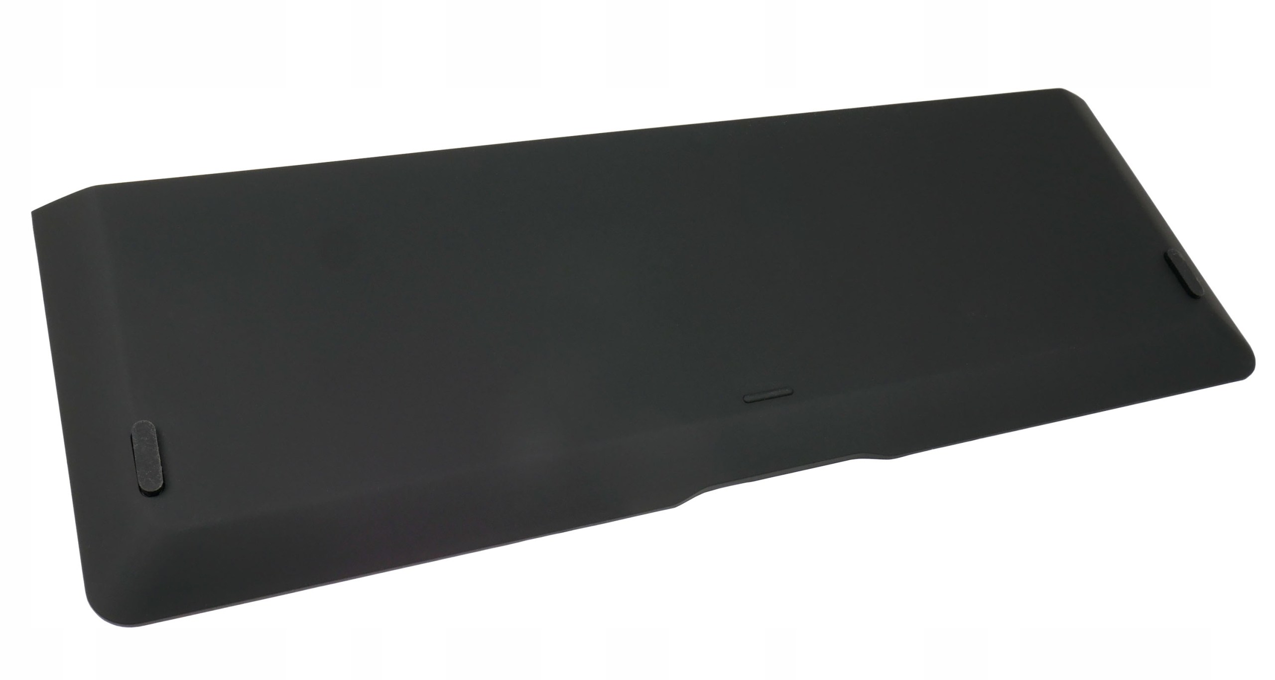 Czarny, prostokątny przedmiot z zaokrąglonymi rogami, na białym tle.