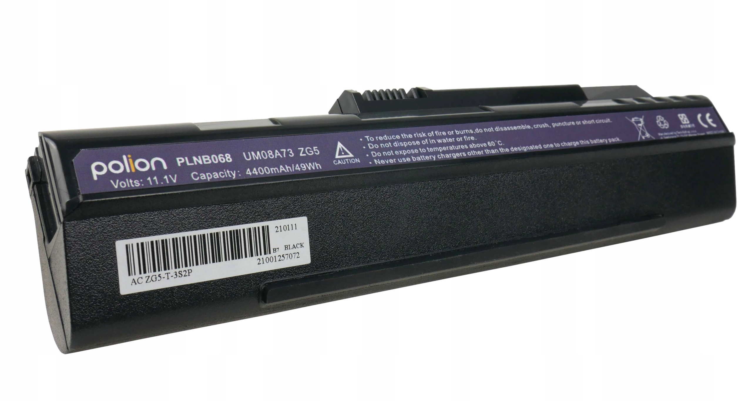 Czarny akumulator do laptopa z logo Polion, 11,1V, 4400mAh.