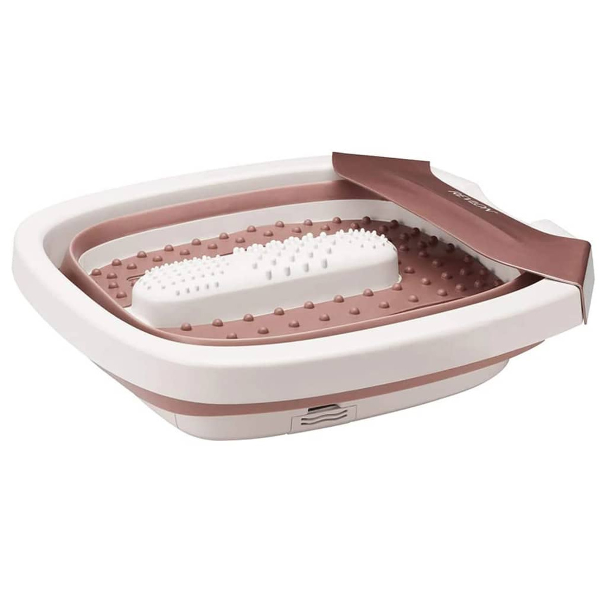 Vaschetta pieghevole per pediluvio bianca e oro rosa con bottoni.