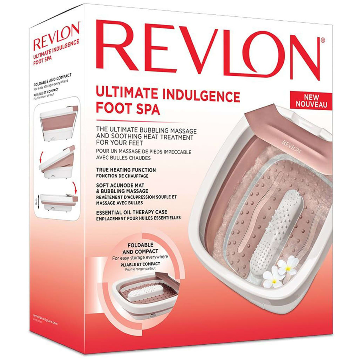 Spa per piedi Revlon con massaggio, riscaldamento, pieghevole e fiori.