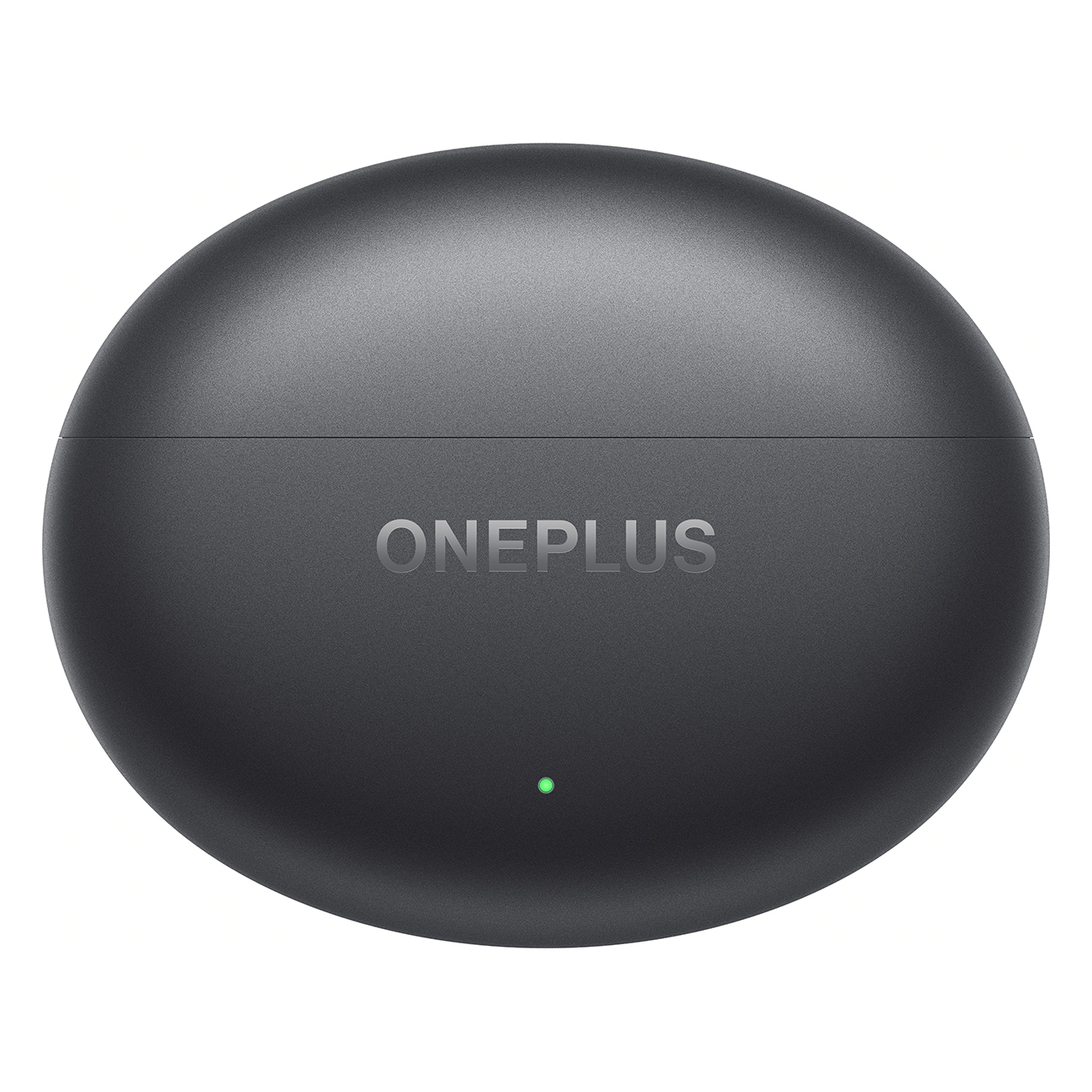 Ciemnoszare etui ładujące z logo OnePlus i małym zielonym światłem.