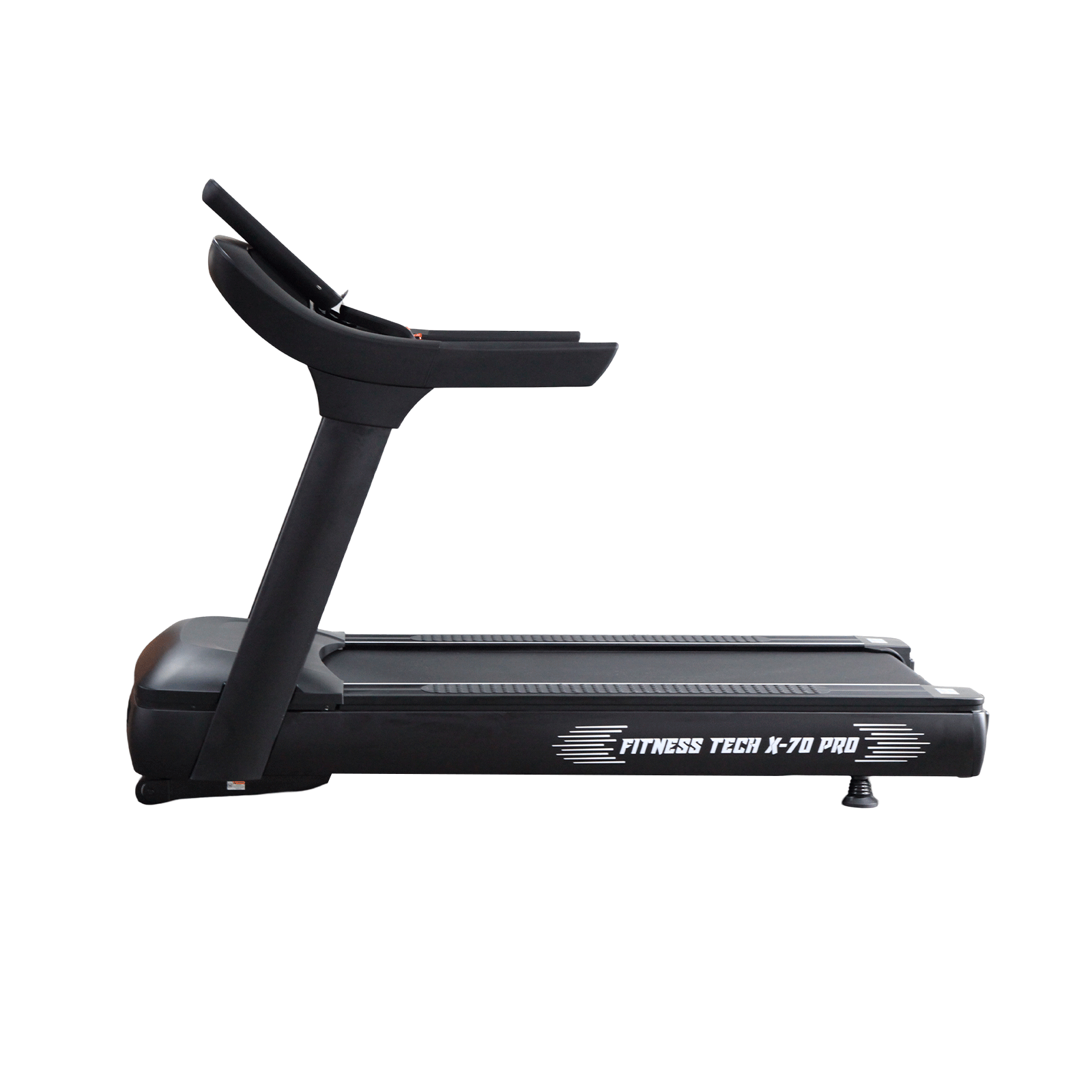 Un tapis roulant nero con la scritta FITNESS TECH X-70 PRO.