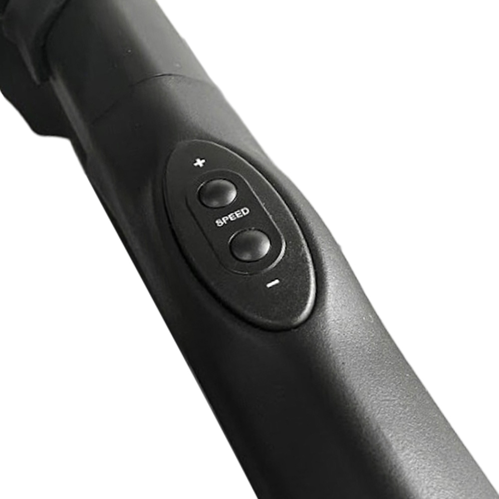 Manico nero con pulsanti di controllo velocità: più, meno e velocità.
