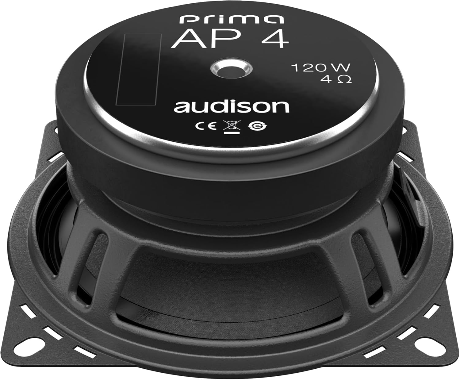 Schwarzer Lautsprecher mit Audison-Logo, 120W 4 Ohm.