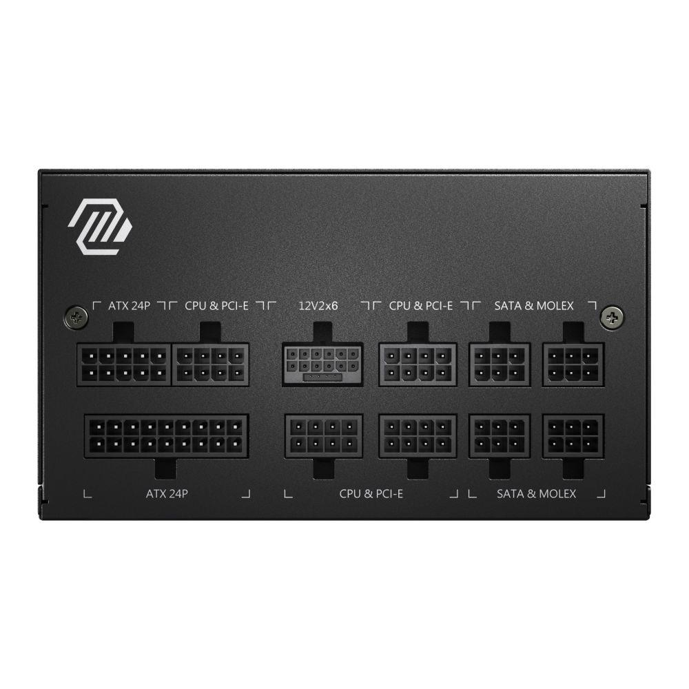 Czarny zasilacz z portami: ATX 24P, CPU & PCI-E, 12V2x6.