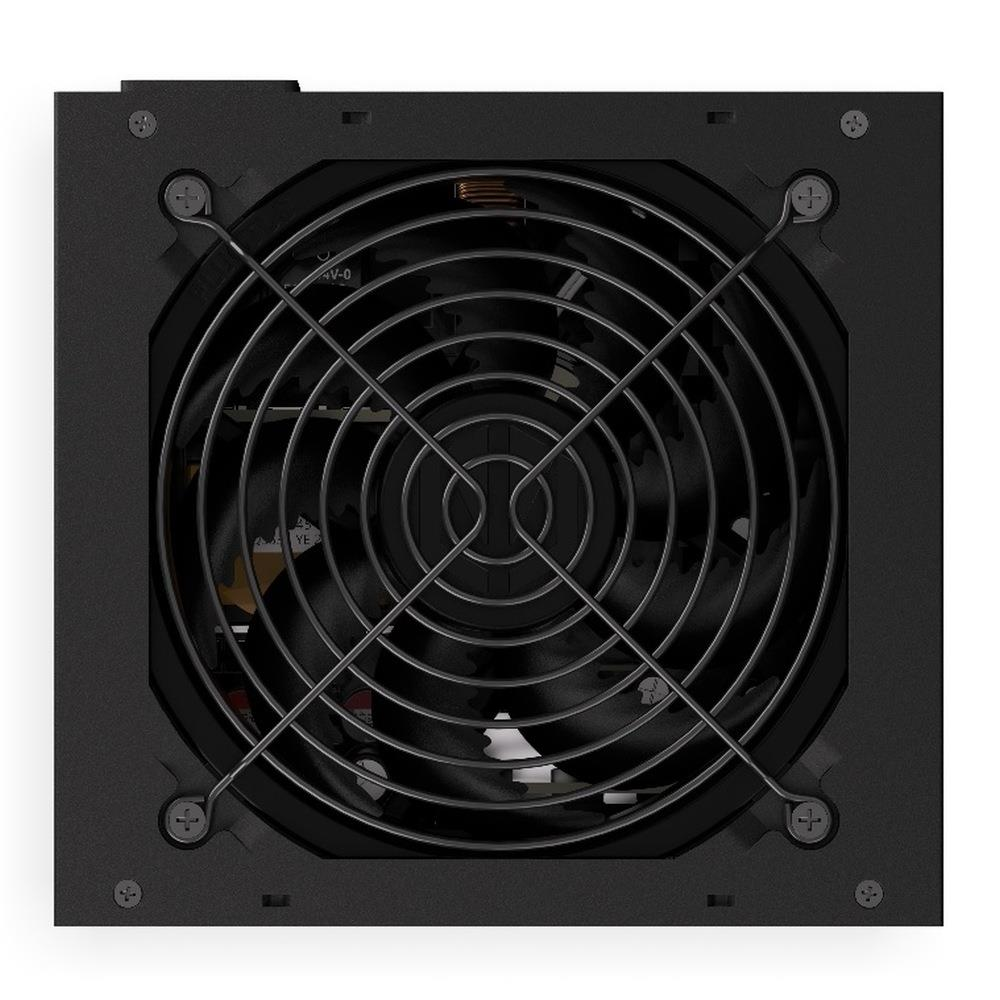 Ventilador de ordenador negro con rejilla metálica y tornillos.