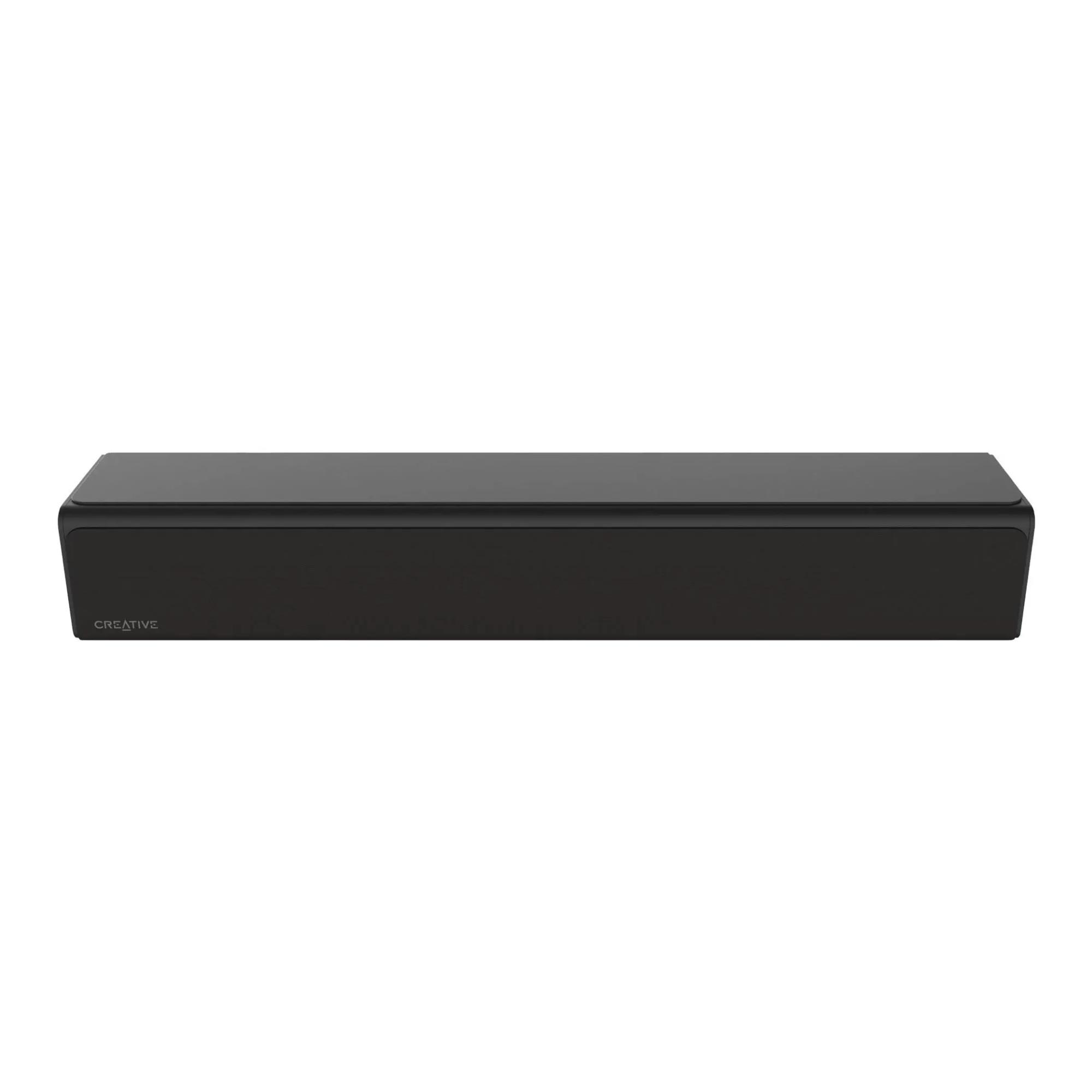 Una soundbar nera con il logo CREATIVE sul davanti.