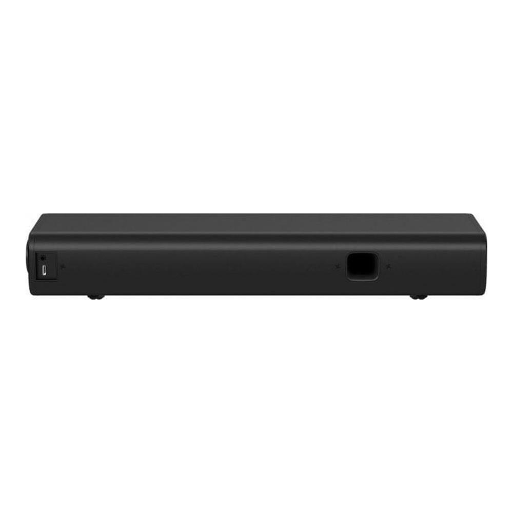 Soundbar nero con porte sul lato.