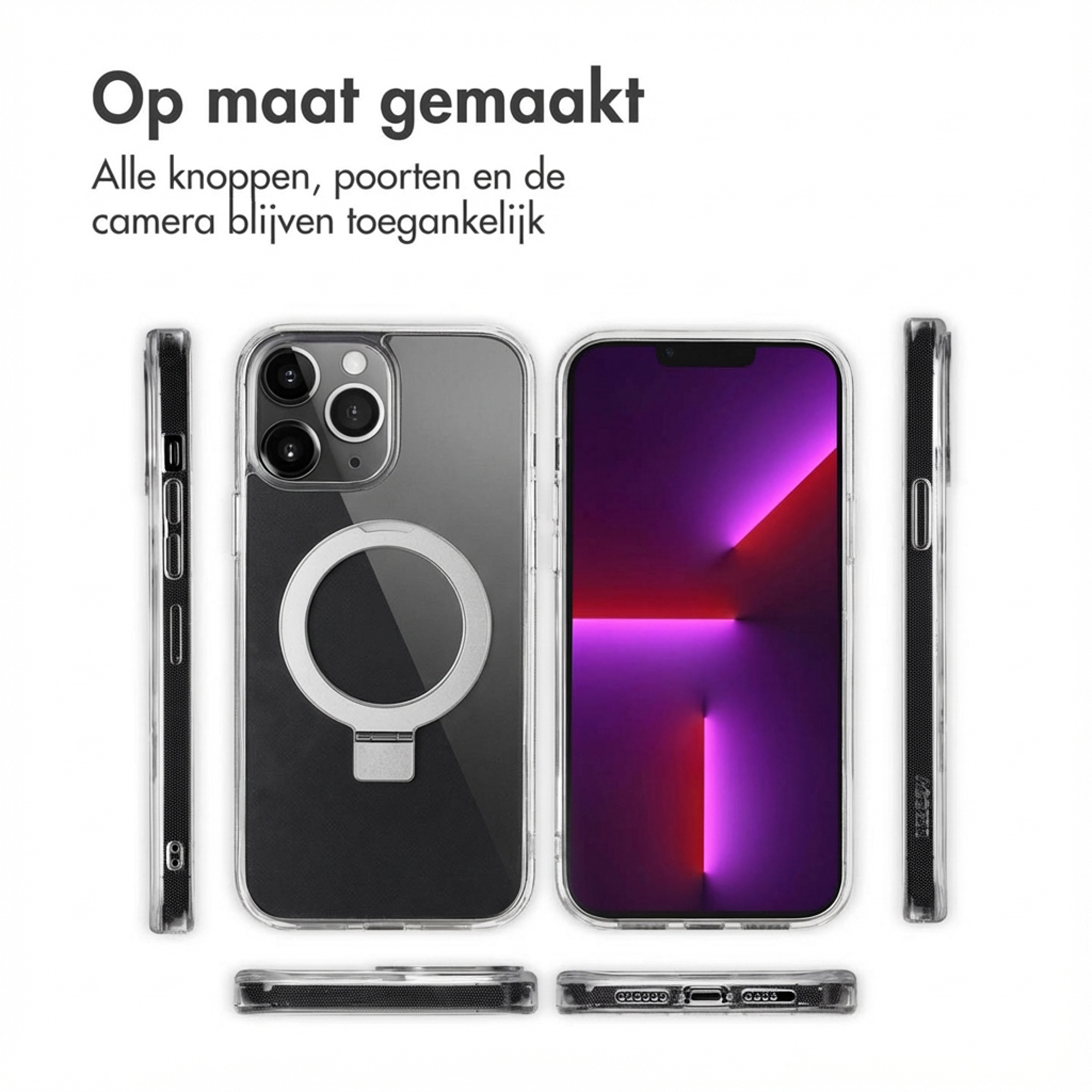 Cover Trasparente Per IPhone 13 Con Anello Supporto Magnetico E Piastra