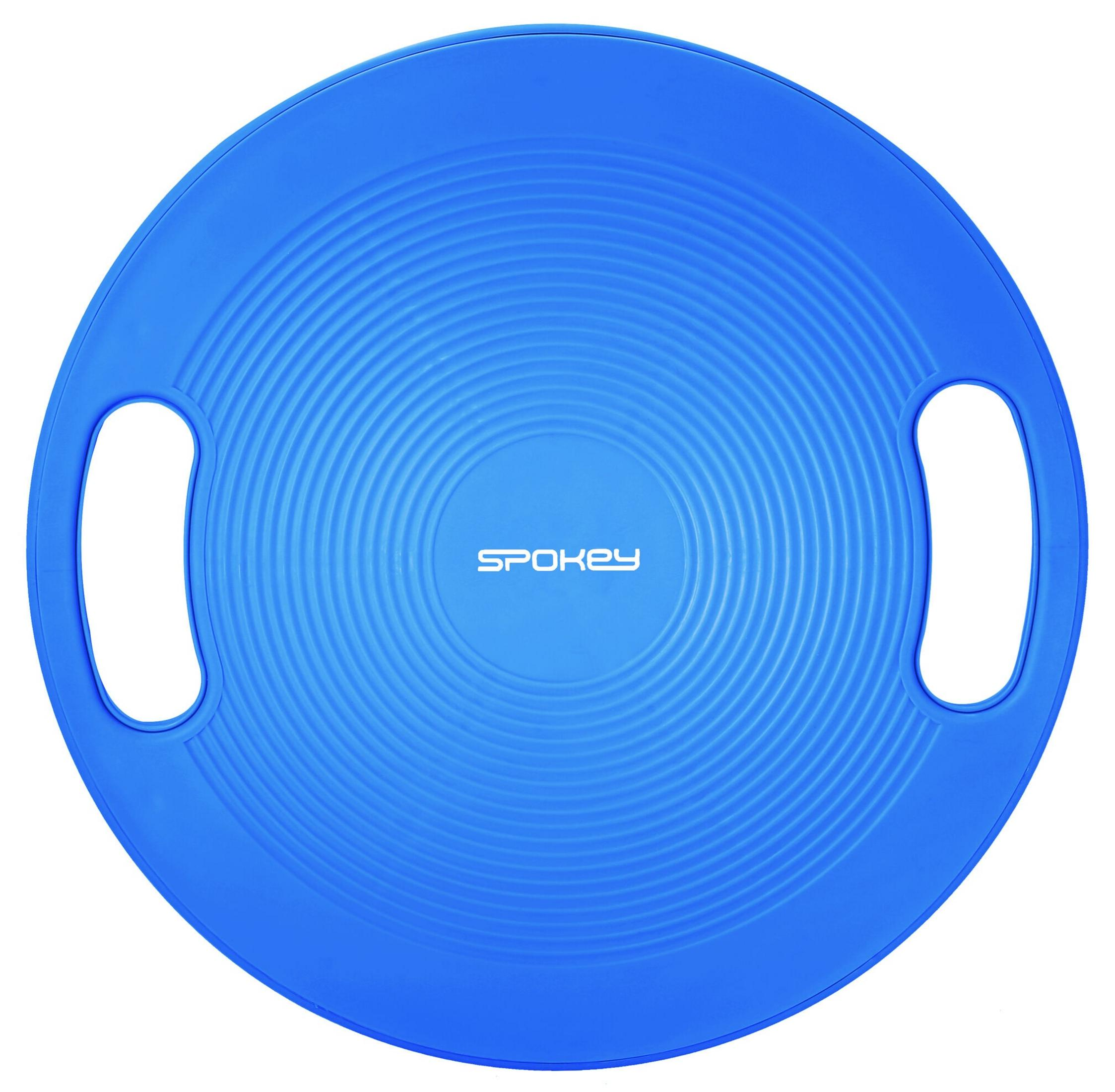 Niebieski trenażer równowagi z uchwytami i koncentrycznymi pierścieniami.