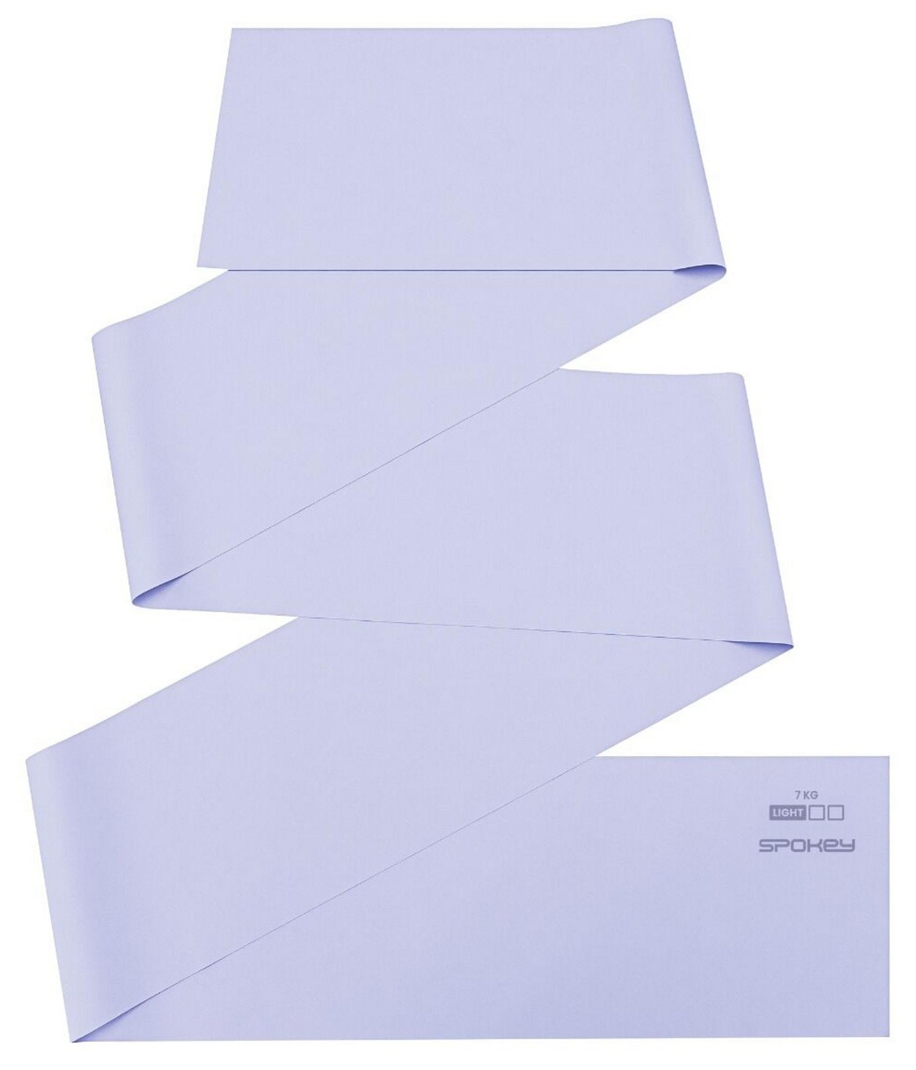 Una banda elástica larga de color lila claro con la marca SPOKEY y 7 KG LIGHT.