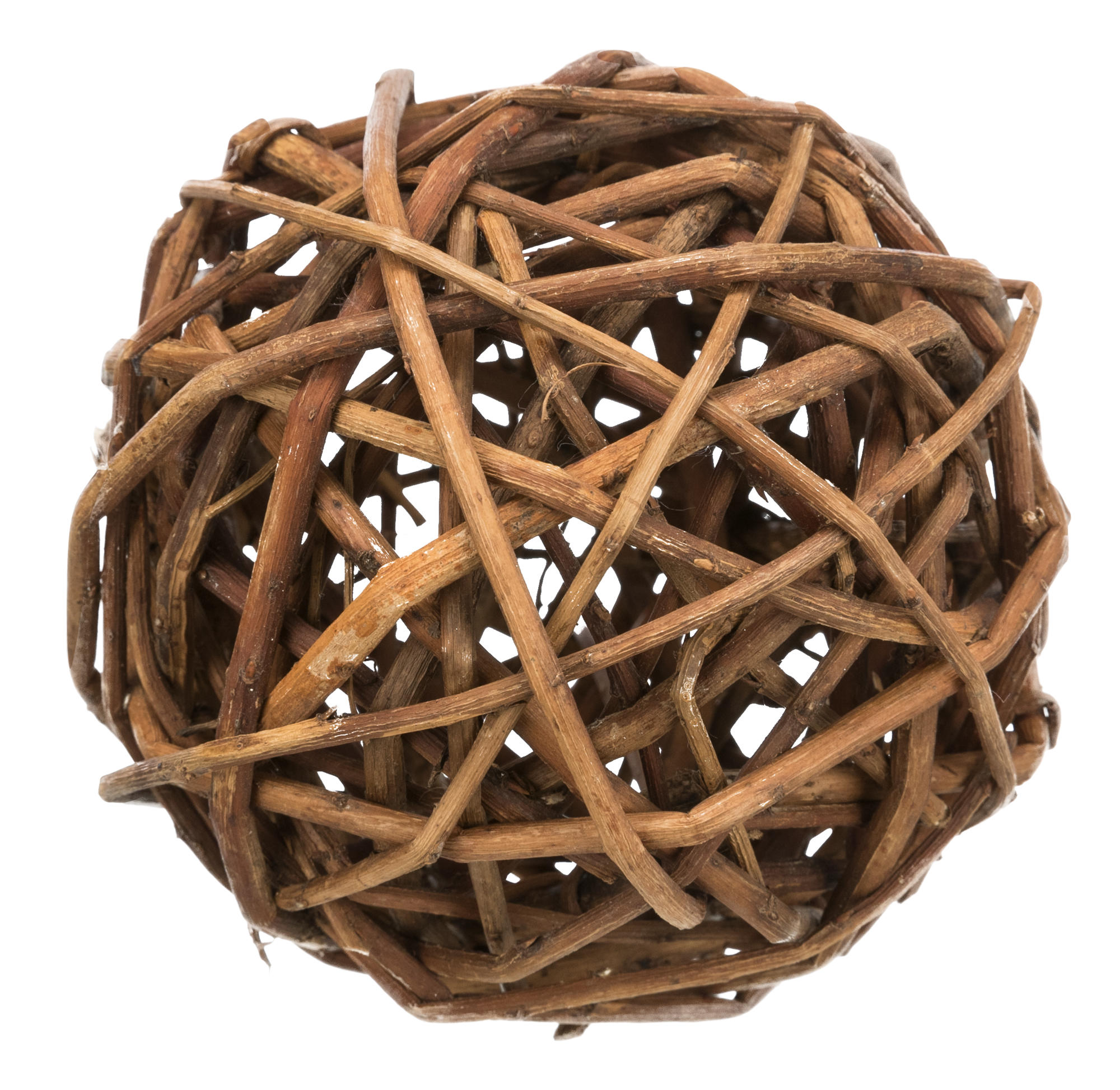 Una sfera di ramoscelli marroni intrecciati.