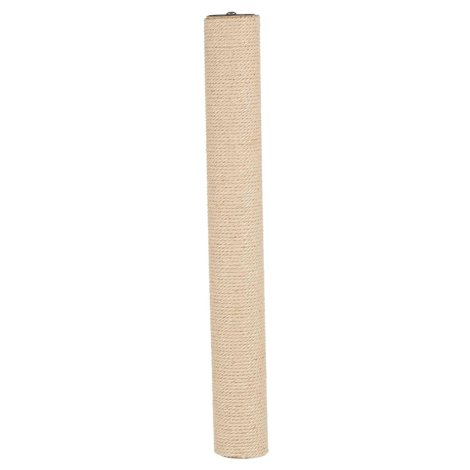 Una sezione verticale di un tiragraffi, avvolta in corda beige.