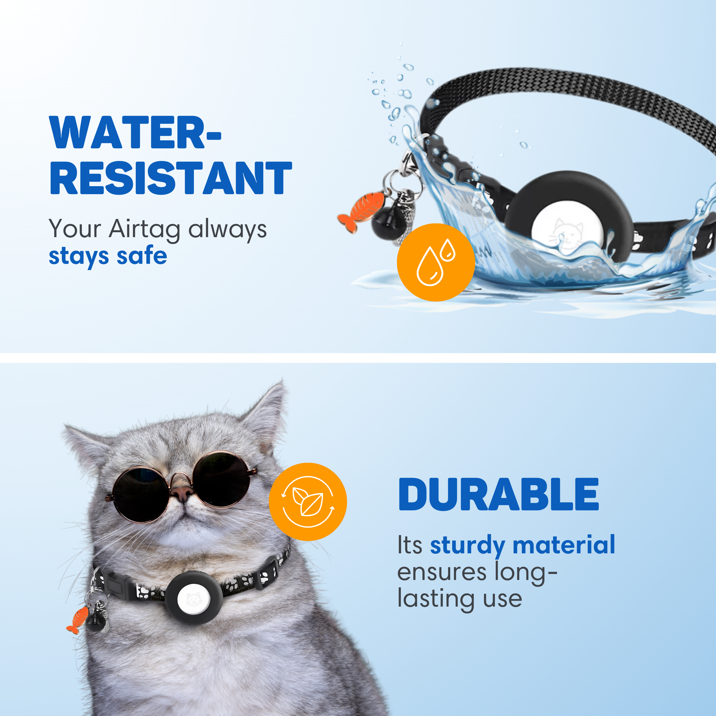 Wasserdichter Airtag-Halter mit einem Kater und einem Anhänger.