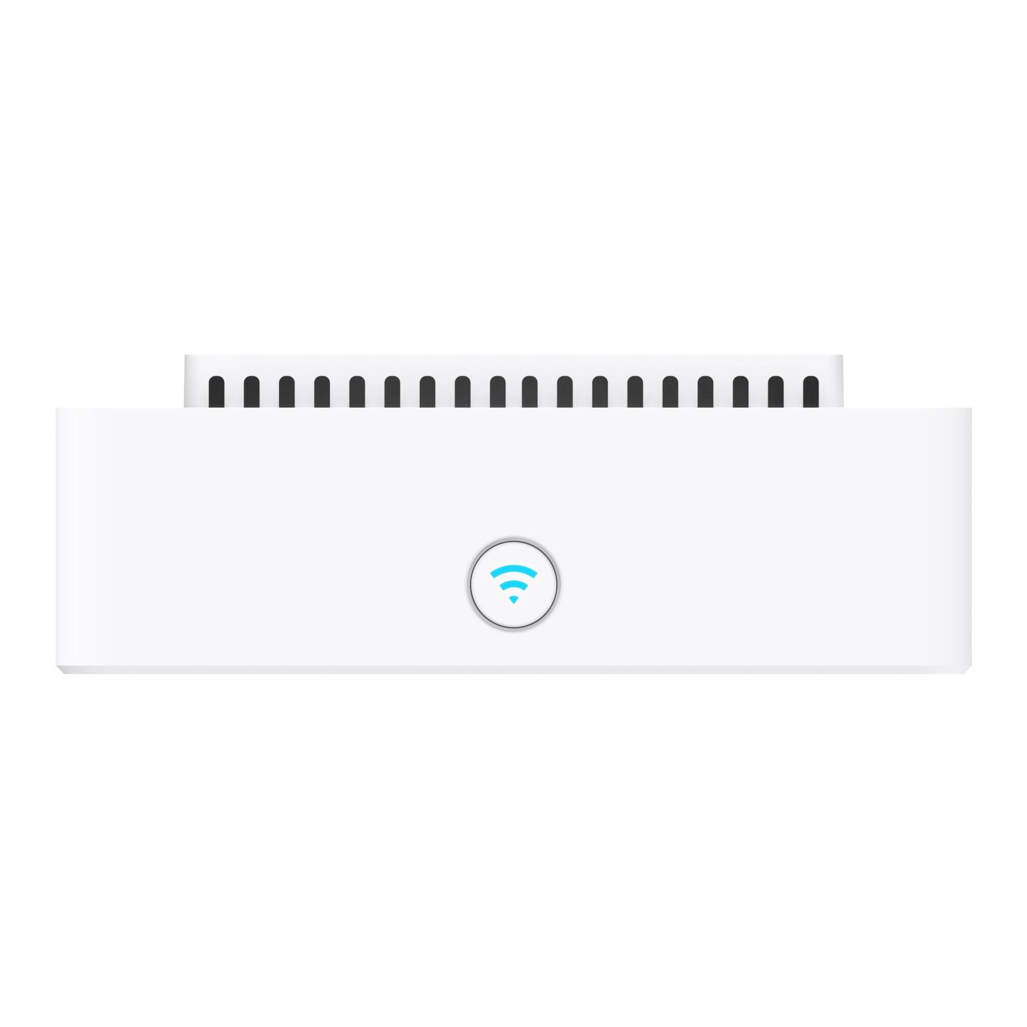 Wi-Fi sembollü ve havalandırma delikli beyaz cihaz.
