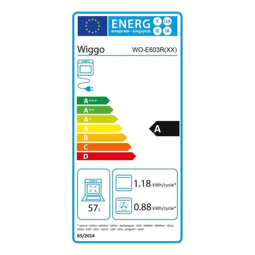 Energie-efficiëntielabel voor Wiggo WO-E603R(XX). Energielabel A, 57L inhoud.