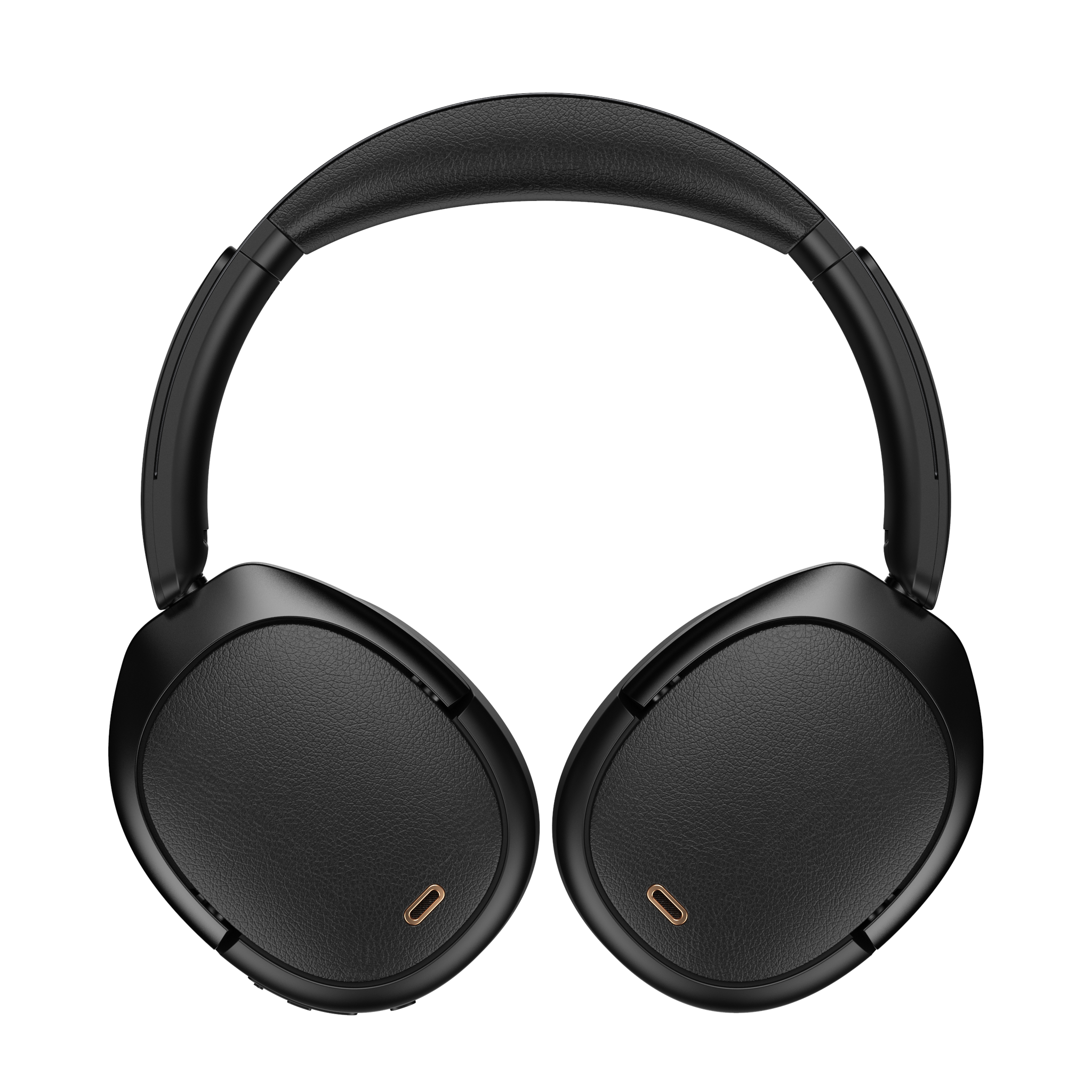 Cuffie nere over-ear con padiglioni in similpelle e accenti dorati.