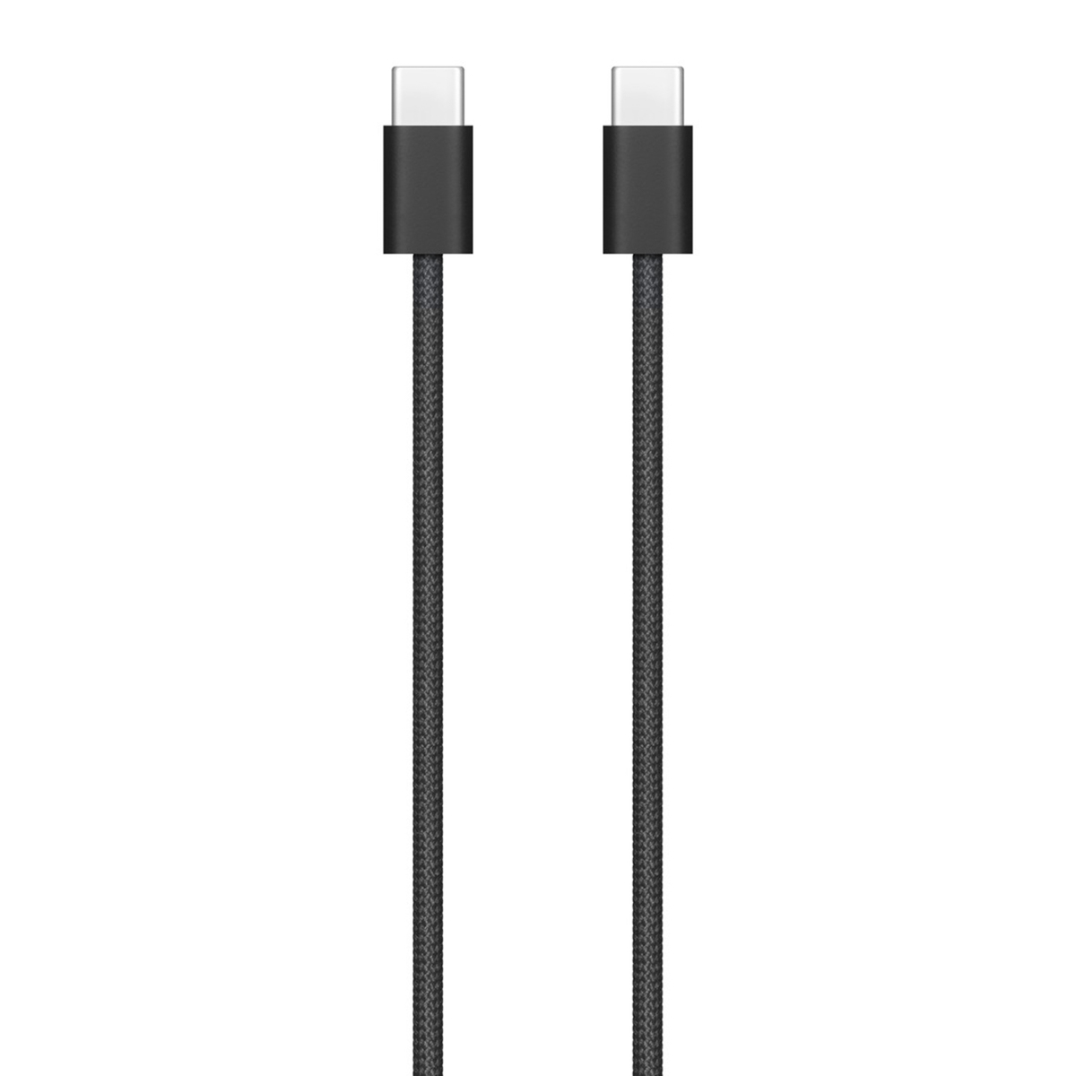 Dwa czarne kable USB-C w oplocie materiałowym na białym tle.