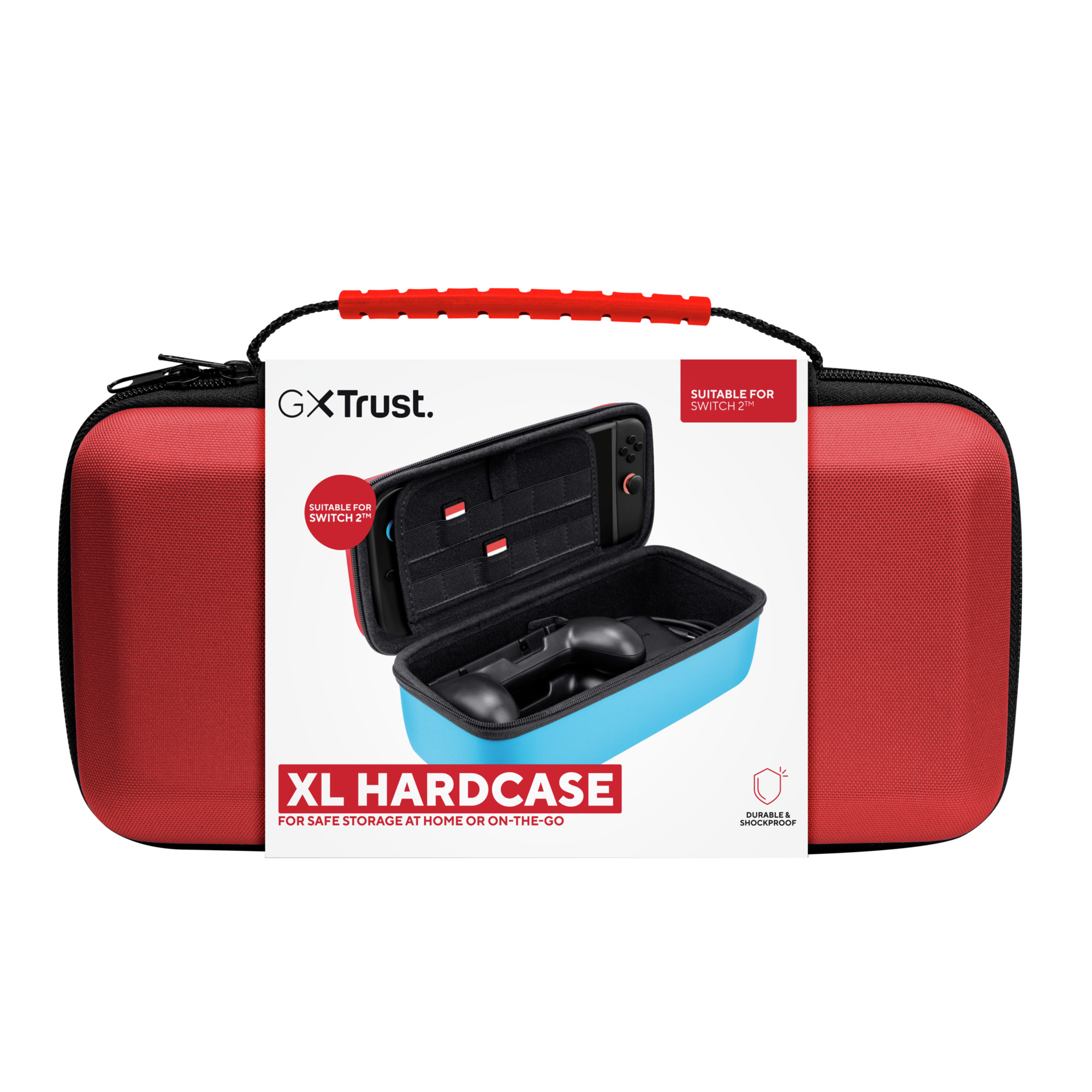 Rode XL hardcase voor Nintendo Switch 2, met controller en accessoires.