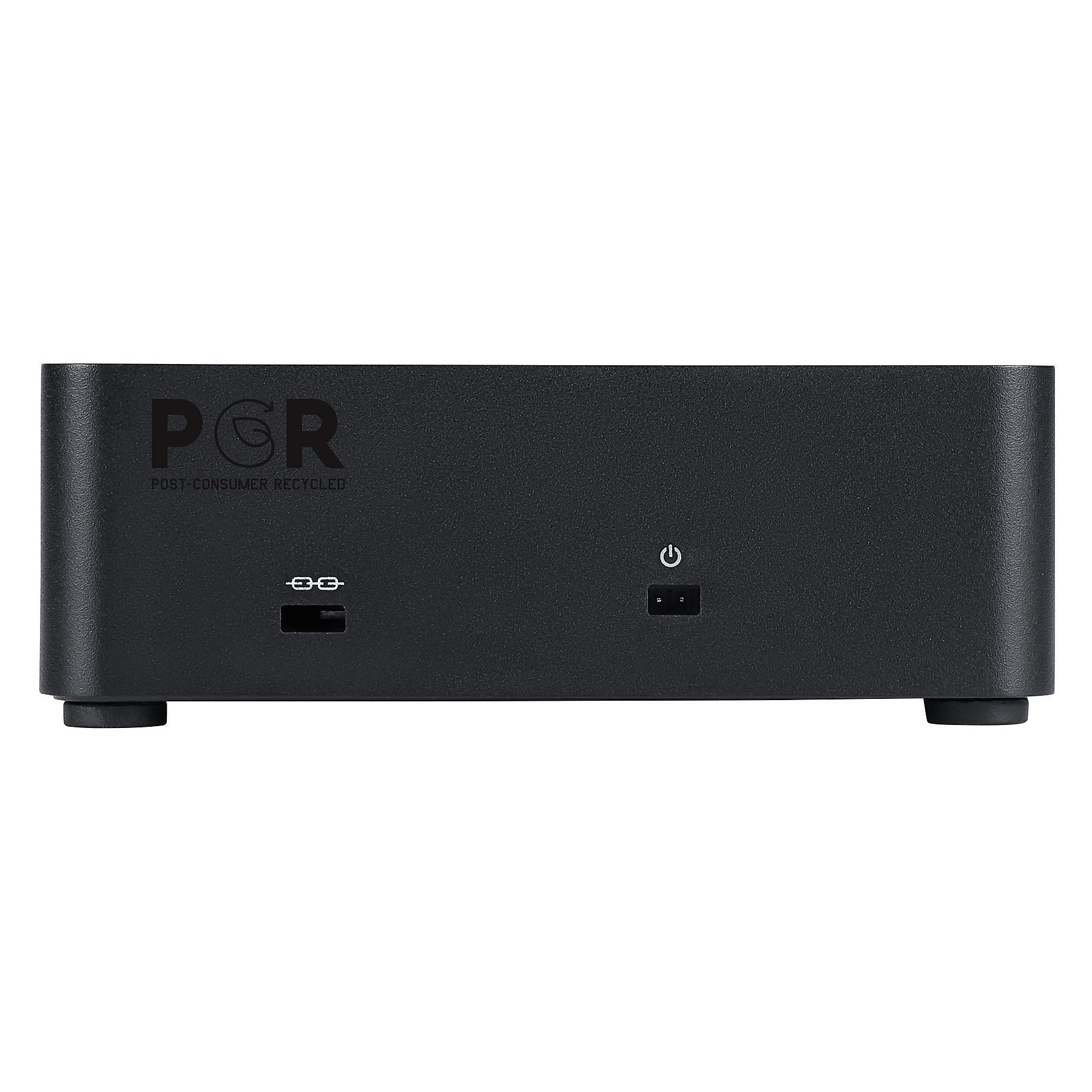 Czarny sprzęt PCR z portem USB i symbolem przycisku zasilania.