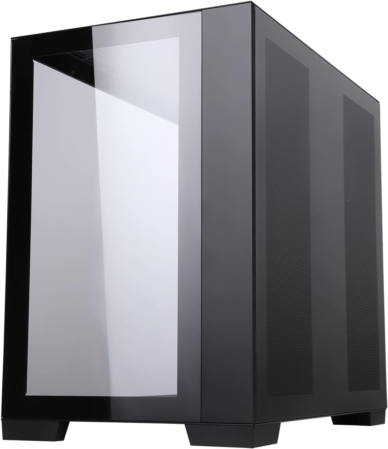 Case PC nero con porta in vetro e lati perforati.