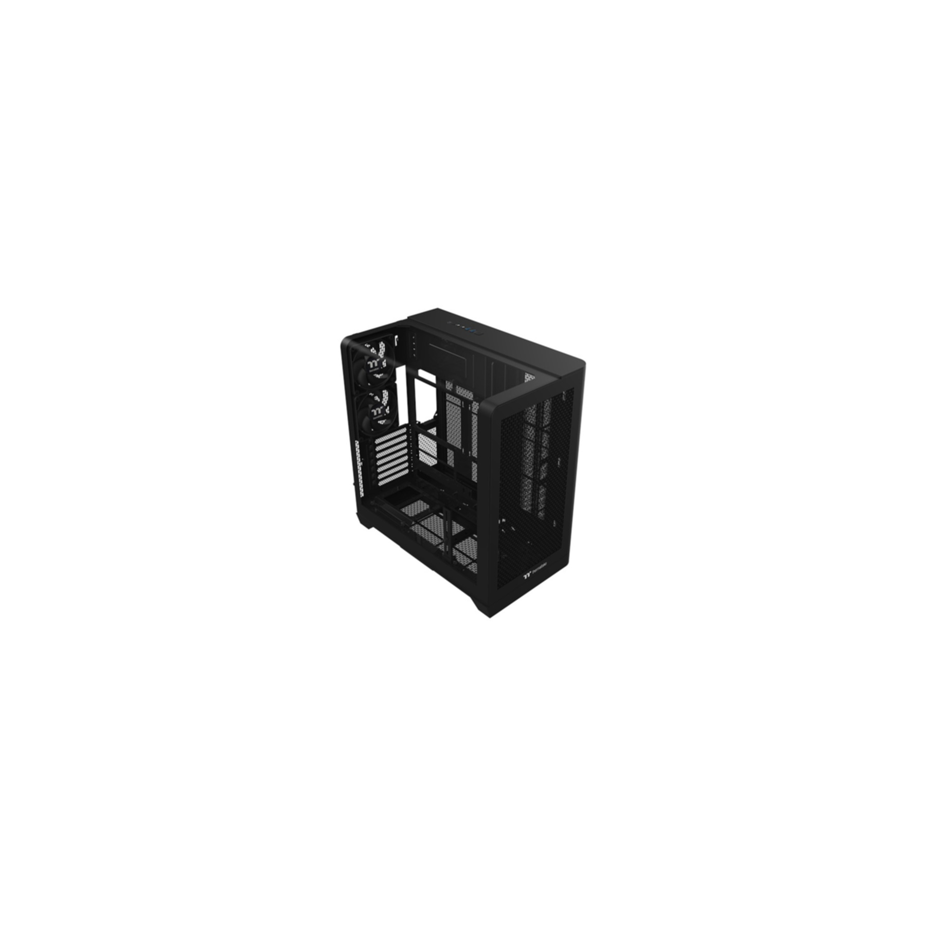 Case PC nero con lati in rete e ventole.