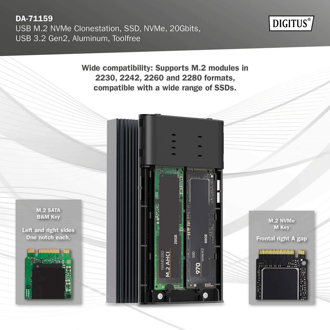 DigitUS DA-71159: Stacja klonująca M.2 NVMe USB z dwoma SSD.
