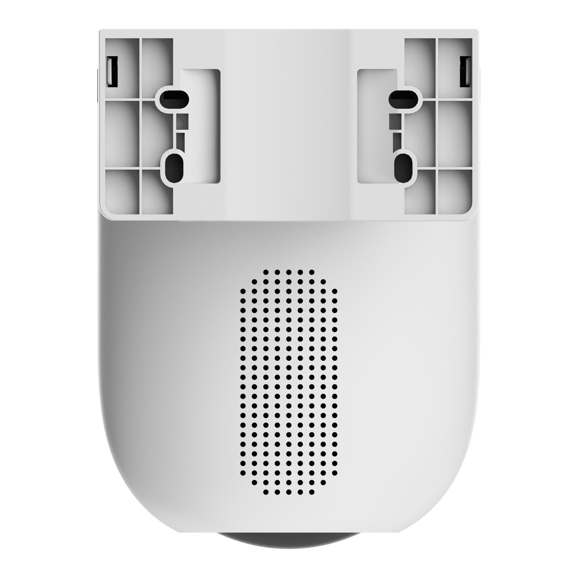 Biała kamera bezpieczeństwa z perforowanym wzorem i uchwytem.