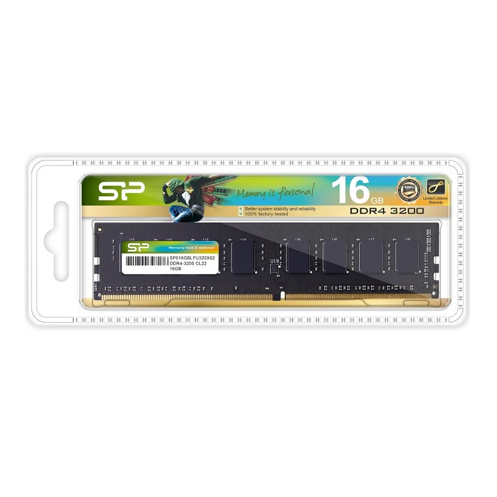 Moduł RAM SP 16GB DDR4 3200 w przezroczystym opakowaniu plastikowym z etykietą.