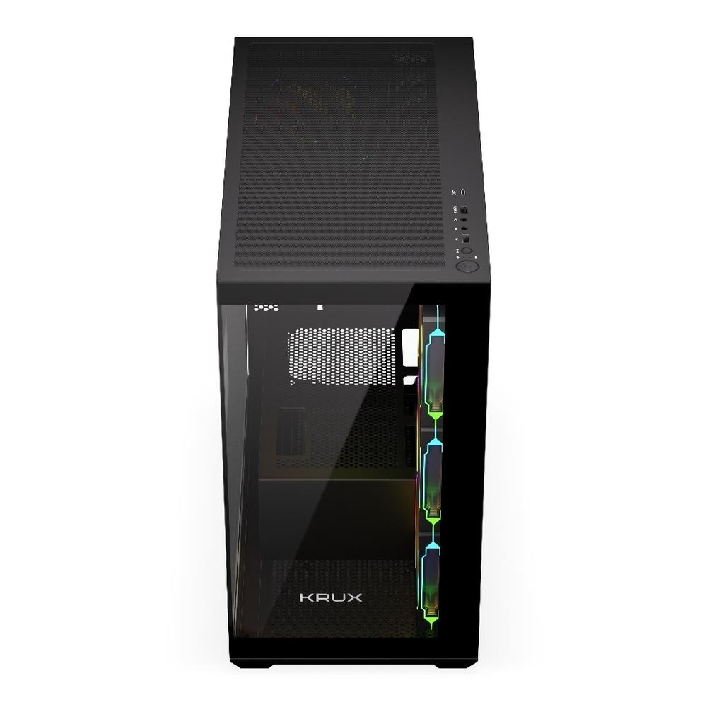 Czarna obudowa PC z szklanym frontem i wentylatorami RGB