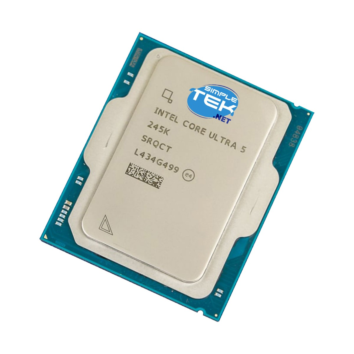 Procesor Intel Core Ultra 5 na białym tle, w kolorze srebrnym.