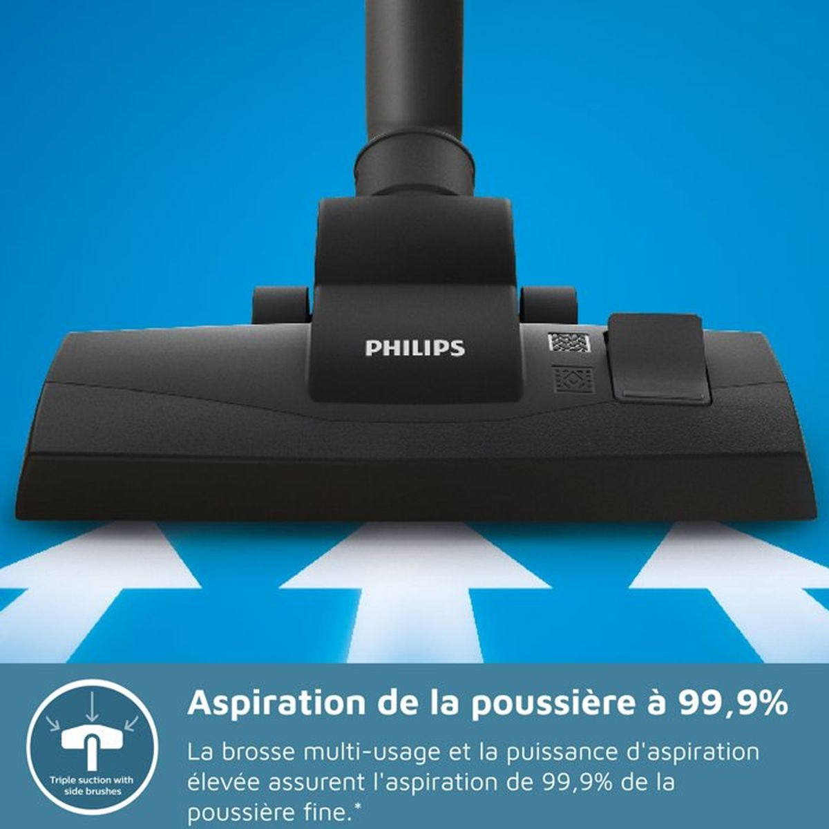 Philips Staubsaugerdüse mit drei Saugpunkten und Bürsten.