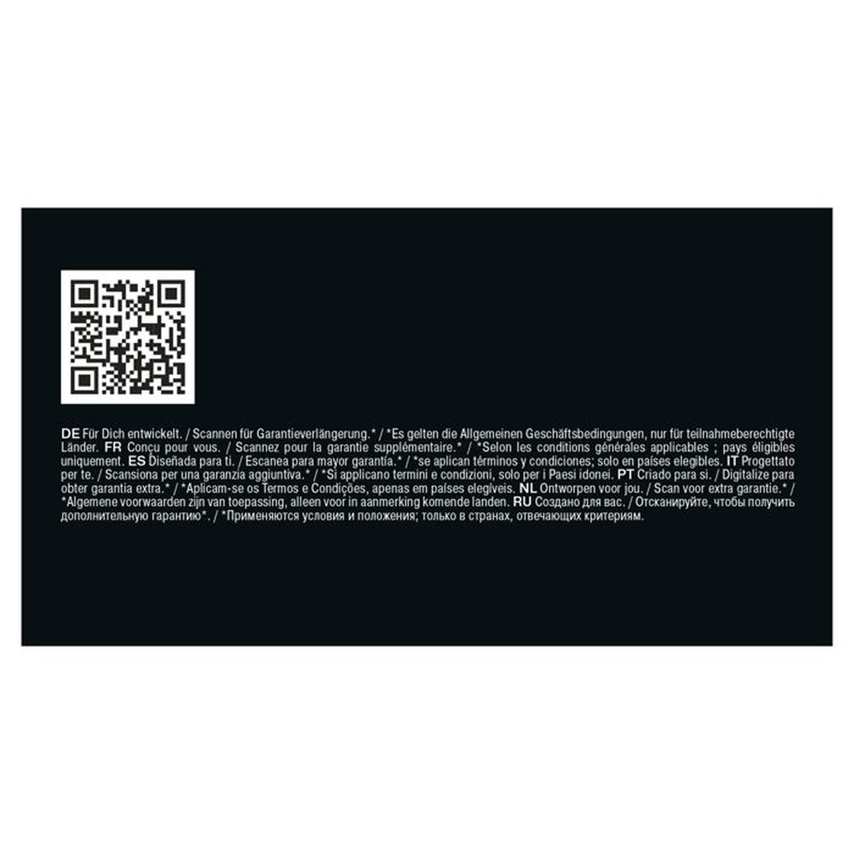Ein QR-Code mit Text in mehreren Sprachen darunter.
