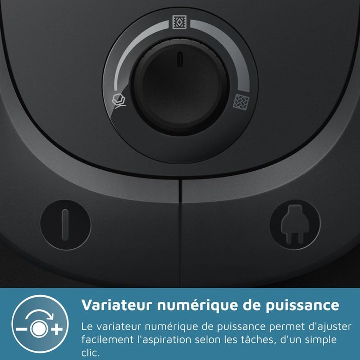 Czarny pokrętło z ikonami różnych mocy ssania.