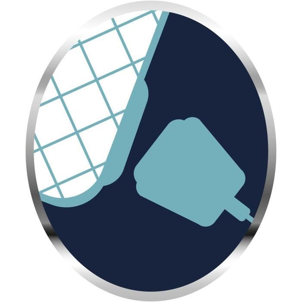 Niebieska wtyczka z kablem na białym tle siatki.