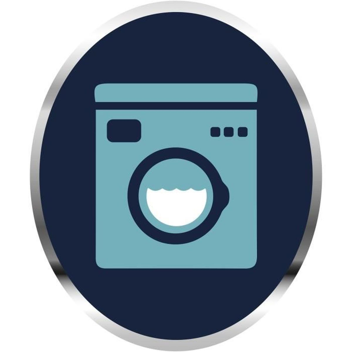 Niebieska pralka z iluminatorem i poziomem wody.