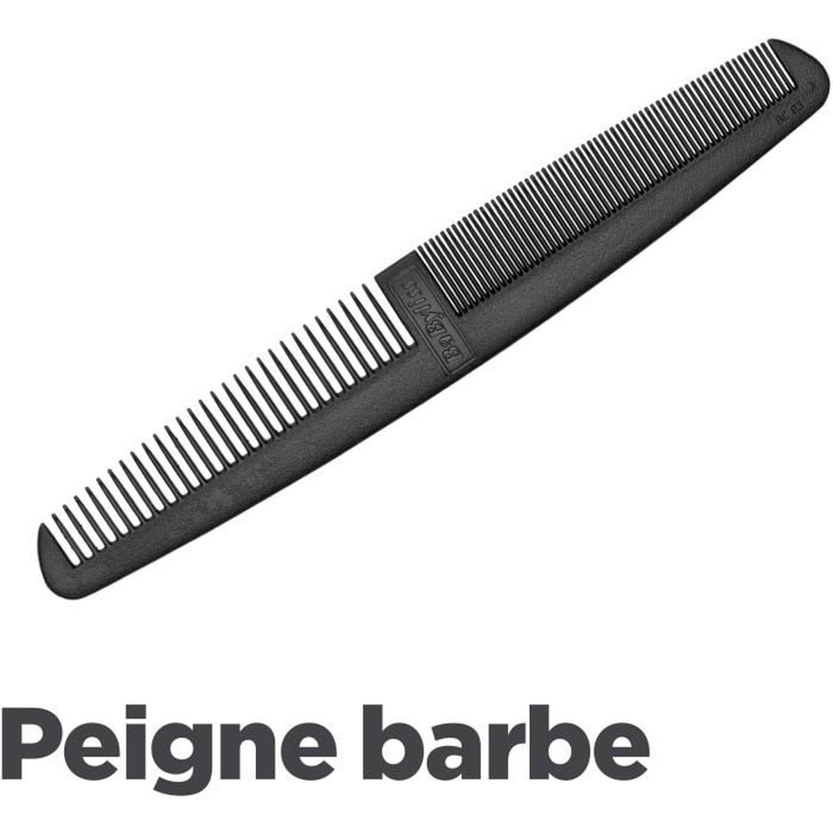 Czarny grzebień do brody z drobnymi zębami i rączką.