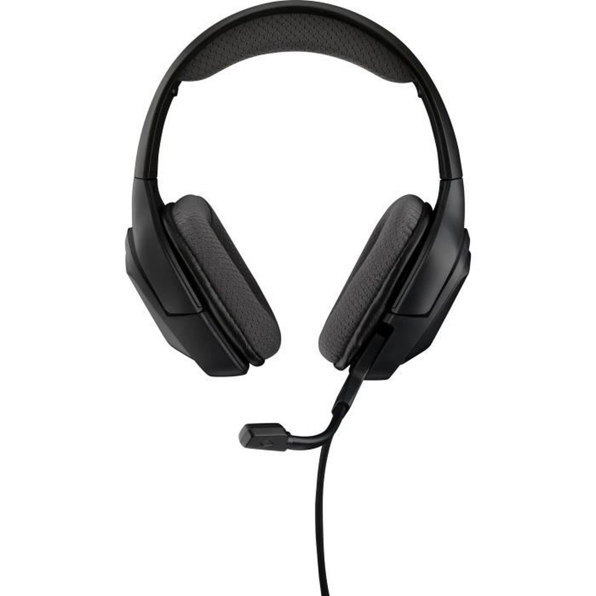 Schwarze Over-Ear-Kopfhörer mit Mikrofon, auf weißem Hintergrund.