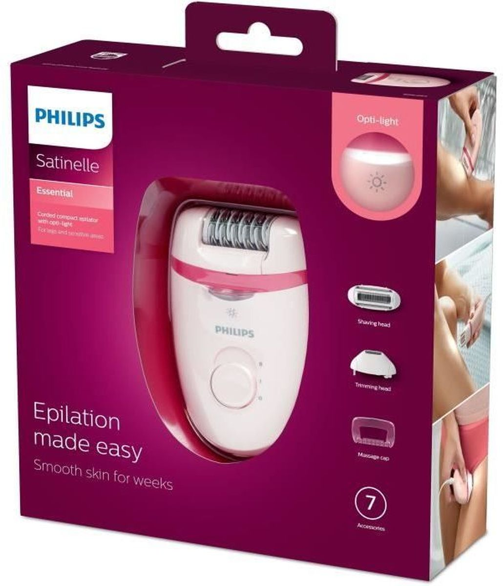 Pudeko depilatora Philips Satinelle Essential. Pokazano biao-rowy depilator.
