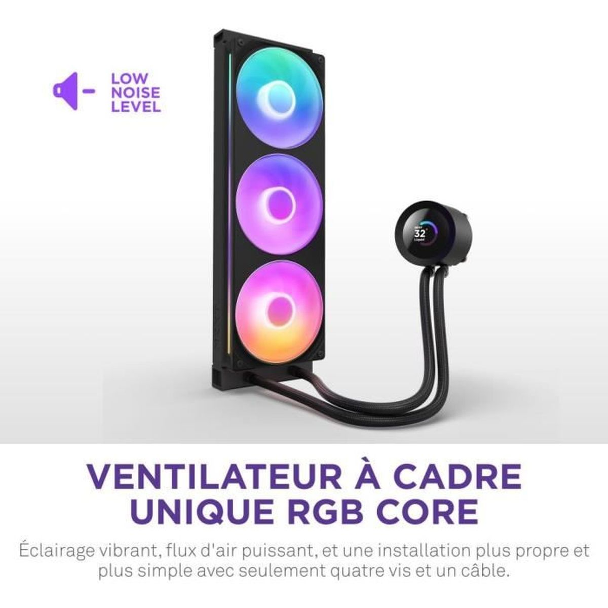 Chłodnica CPU z trzema wentylatorami RGB i wyświetlaczem. Niski poziom hałasu.