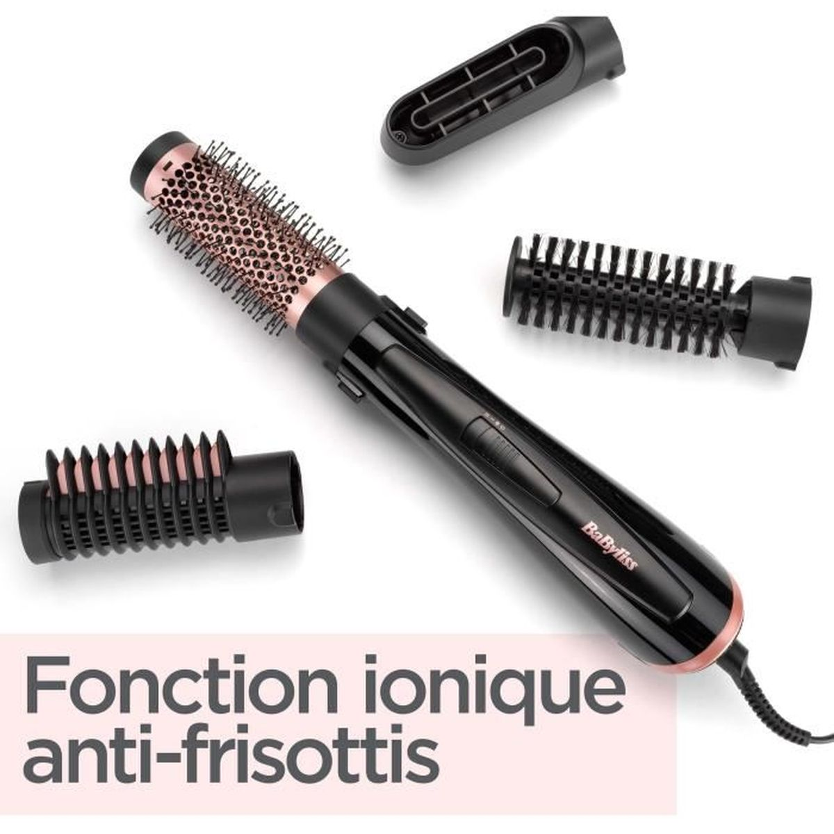 Stylizer do włosów Babyliss z trzema nasadkami na białym tle.