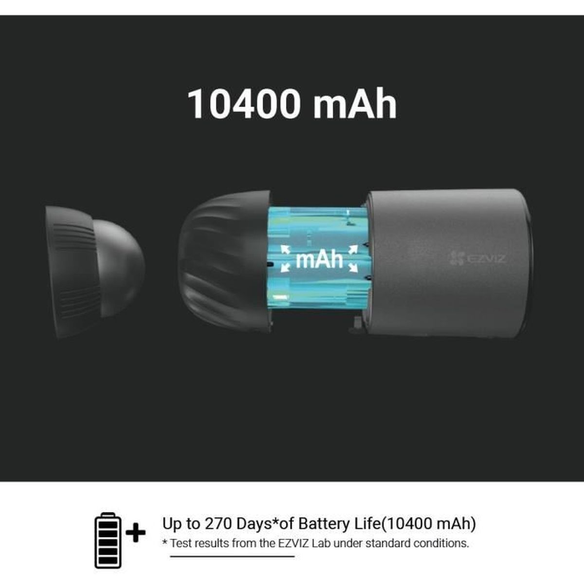 Otwarta bateria 10400 mAh z niebieskimi ogniwami i etykietą mAh.