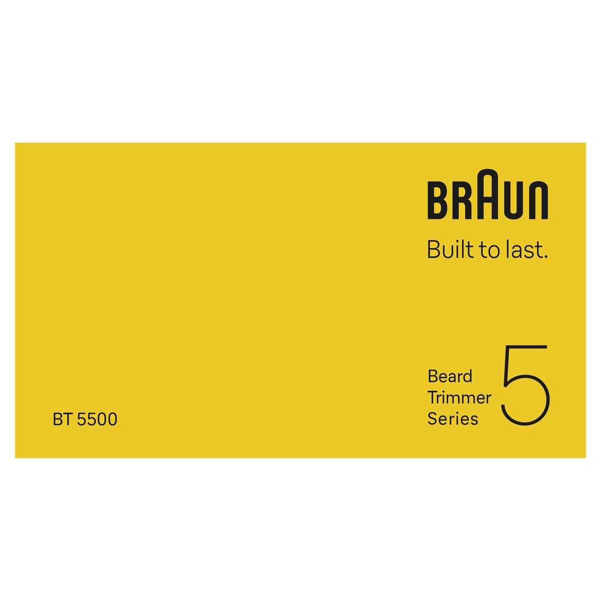 Braun Logo, Slogan 'Built to last.', BT 5500 und Barttrimmer Serie 5.