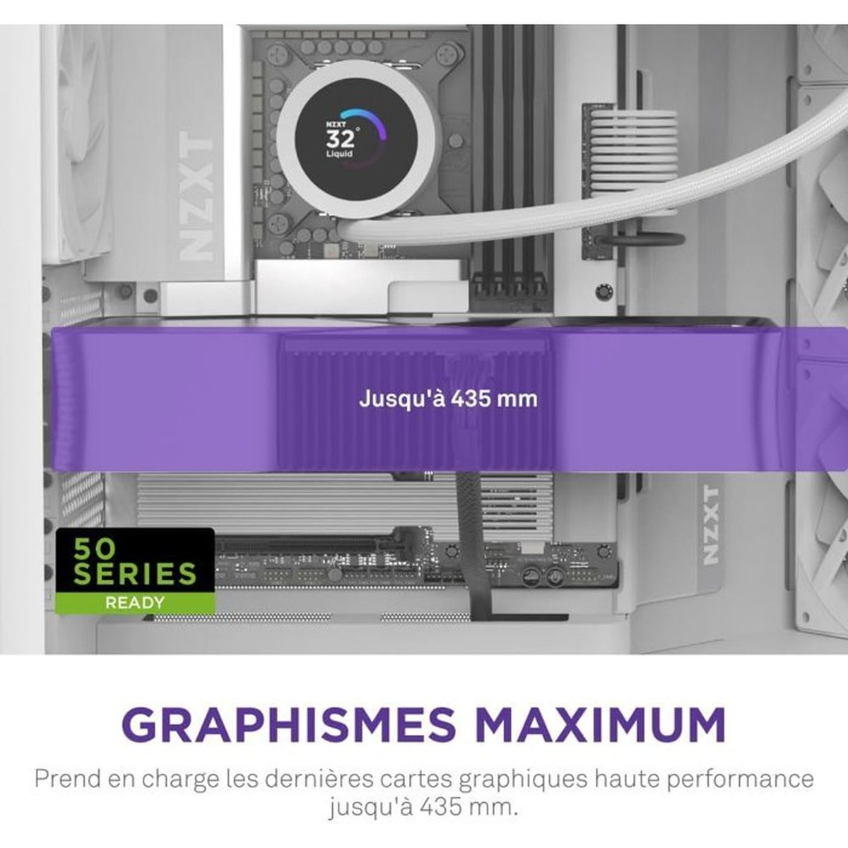Obudowa PC z fioletowym panelem przednim obsługująca GPU do 435 mm.