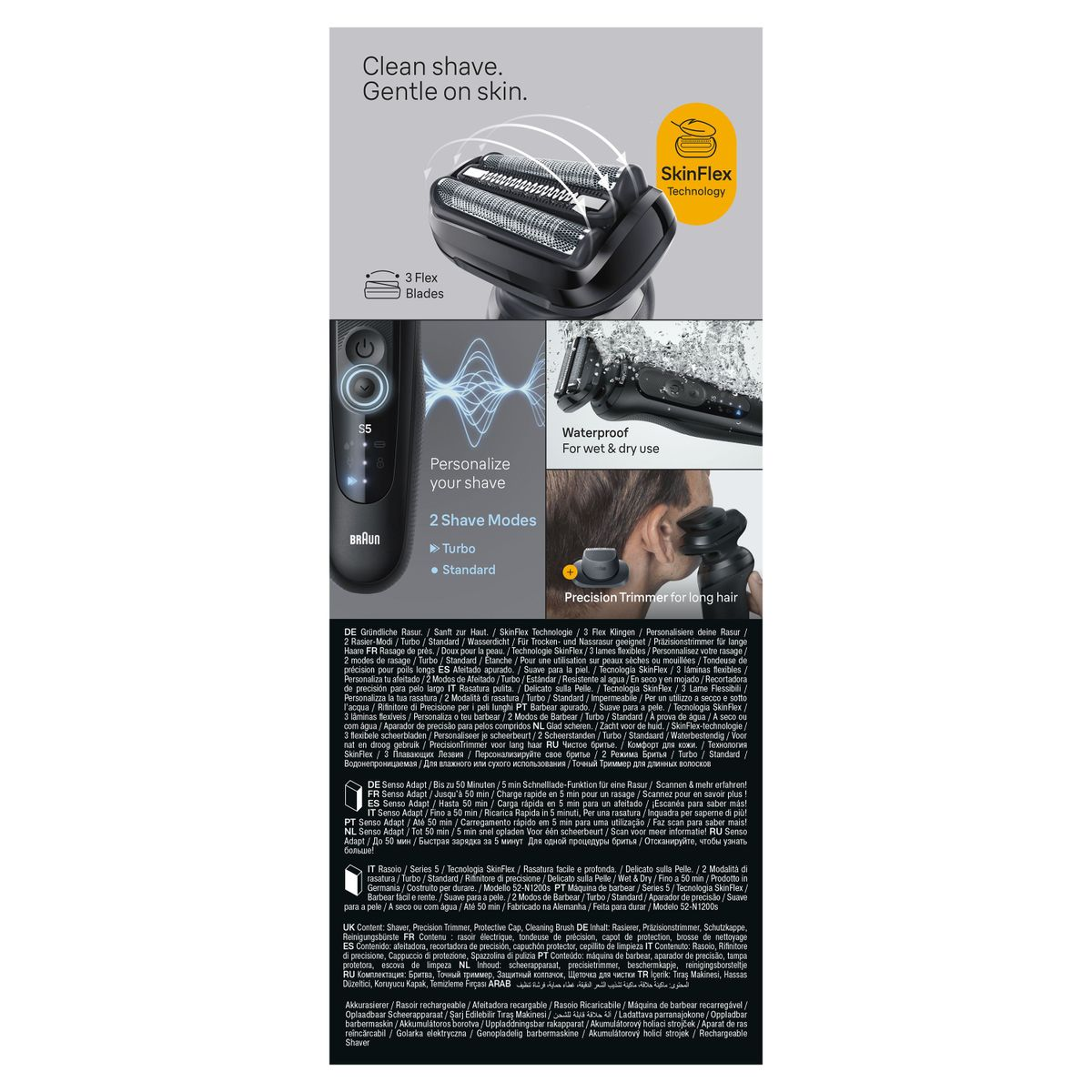 Braun S5 elektrikli tıraş makinesi, 3 Flex bıçaklı, 2 modlu.